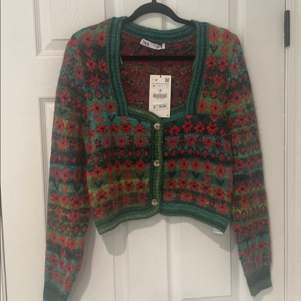 Zara square neck buttoned sweater